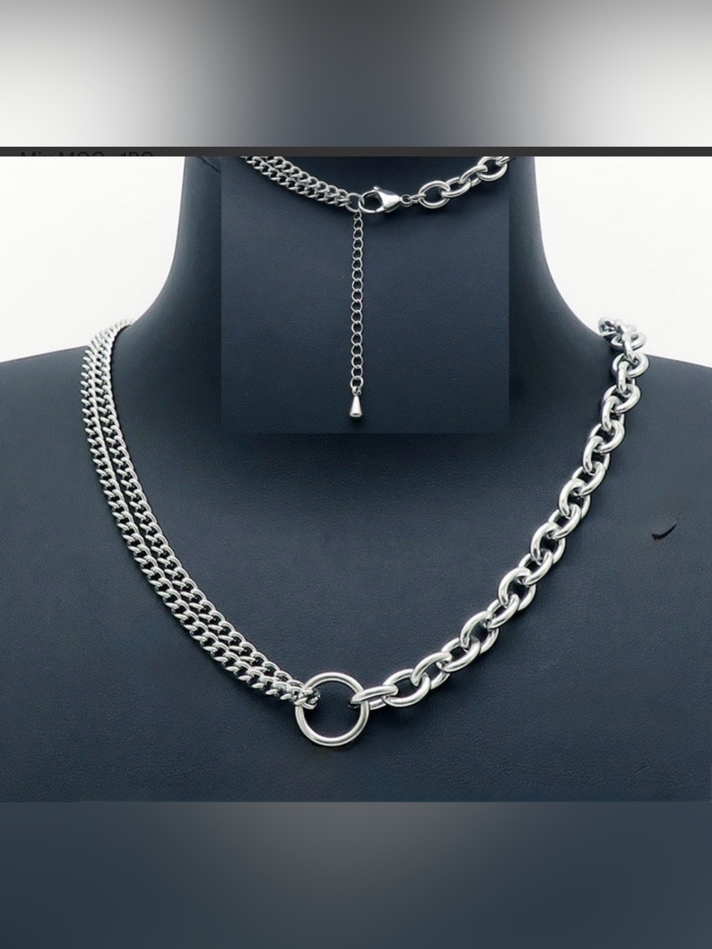 Silver Double-Chain Ring stainless steel Necklace - Women Jewelry